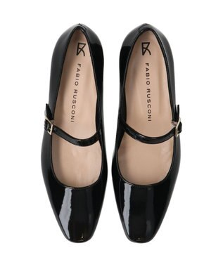 INTER-CHAUSSURES 【FABIO RUSCONI】スクエアトウワンストラップパンプス ブラックエナメル