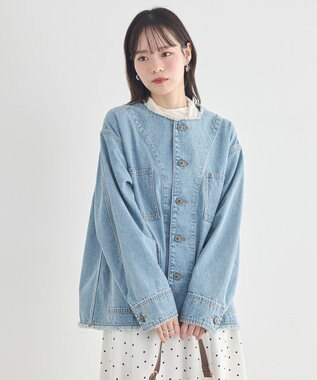 earth music&ecology 【綿100％】デニムノーカラーカバーオール Light Indigo