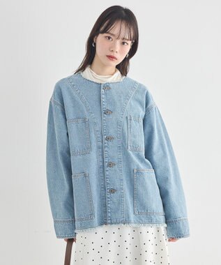 earth music&ecology 【綿100％】デニムノーカラーカバーオール Light Indigo