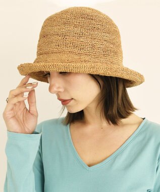 石田製帽 ラフィア糸入りかぎ編み後染　ショートセーラ ベージュミックス