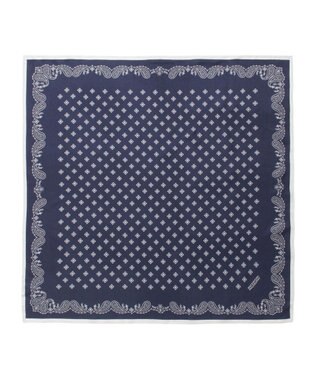 MOONBAT 【シルク100%】MACKINTOSH PHILOSOPHY(マッキントッシュ フィロソフィー）幾何柄 シルクプリントスカーフ 日本製 68cm×68cm UV対策 ネイビーブルー