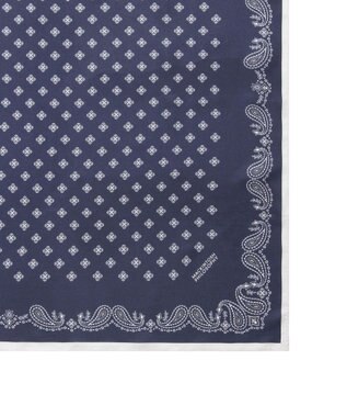 MOONBAT 【シルク100%】MACKINTOSH PHILOSOPHY(マッキントッシュ フィロソフィー）幾何柄 シルクプリントスカーフ 日本製 68cm×68cm UV対策 ネイビーブルー