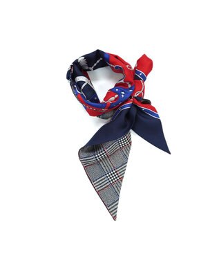 Marca ＜秋の新色！＞【Marcaオリジナル】ベルト＆グレンチェック剣先  シルクツイル 剣先スカーフ ネイビー×レッド