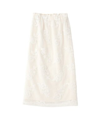 YECCA VECCA フラワー柄刺繍メッシュスカート Ivory