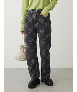 Green Parks ・Ｄｏｕｂｌｅ　Ｆｌａｇｓ　フラワー抜染ストレートデニム Black