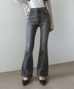 WEGO 【美脚パンツ】ストレッチフレアデニムパンツ デニムブラックソノタ