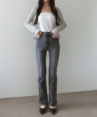 WEGO 【美脚パンツ】ストレッチフレアデニムパンツ デニムブラックソノタ