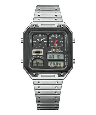 CITIZEN 【復刻デザイン】1982年の「サーモセンサー」を現代風にリバイバル 温度センサー搭載のコンビネーションウオッチ ブラック