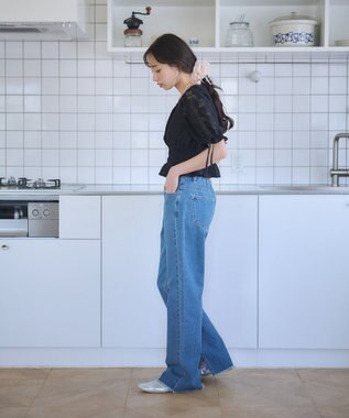 earth music&ecology 透かし花柄ブラウス Black