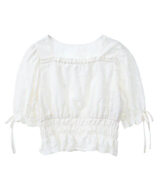 earth music&ecology 透かし花柄ブラウス Ivory