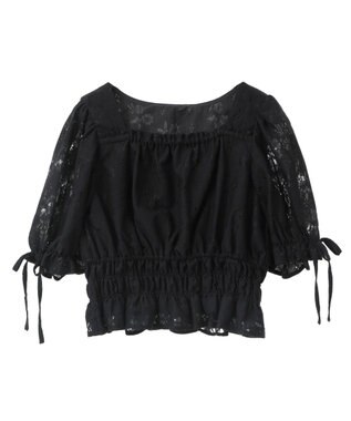 earth music&ecology 透かし花柄ブラウス Black