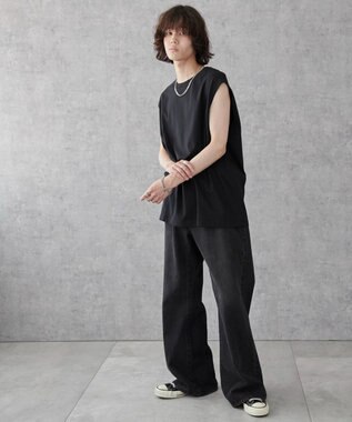 WEGO 【5色3サイズ展開/ユニセックス着用ITEM/洗える/綿100%】スリーブレスコットンT ブラック