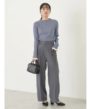 earth music&ecology 配色フリルニットプルオーバー Ice Blue