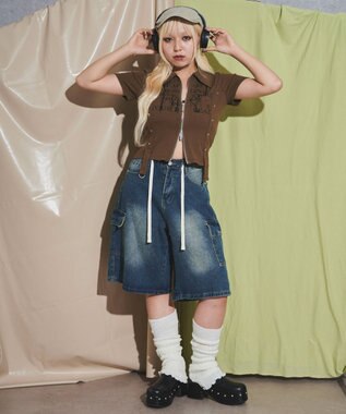 WEGO WジップスタッズクロップドSSトップス カーキ