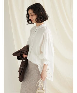 CRAFT STANDARD BOUTIQUE パールボタンピコフリルブラウス Off White