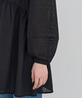 Green Parks ヒョウ柄ジャガードペプラムチュニックブラウス Black