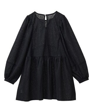 Green Parks ヒョウ柄ジャガードペプラムチュニックブラウス Black