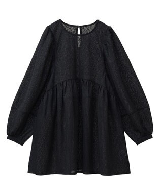 Green Parks ヒョウ柄ジャガードペプラムチュニックブラウス Black