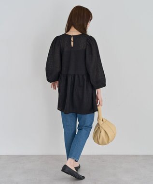 Green Parks ヒョウ柄ジャガードペプラムチュニックブラウス Black