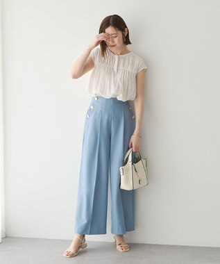 YECCA VECCA <<接触冷感>>フレンチスリーブギャザーブラウス Off White