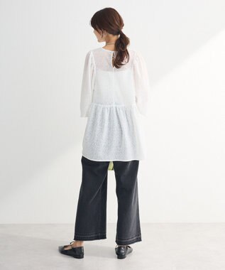 Green Parks ヒョウ柄ジャガードペプラムチュニックブラウス Off White