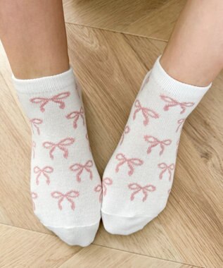 WEGO リボン総柄ショートソックス ホワイト