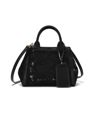 style code 【MERCURYDUO/マーキュリーデュオ】ロゴ巾着&カードケース付 軽量エンブロイダリーレース 2WAYトートバッグ ブラック