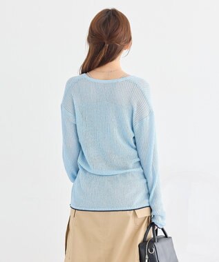 earth music&ecology バイカラーハリヌキカーディガン Light Blue