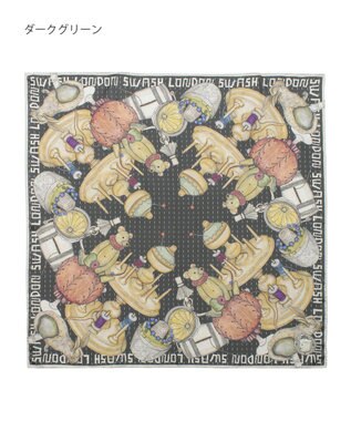 MOONBAT SWASH LONDON 大判シルクツイルスカーフ Trifle 68×68cm 日本製 ダークグリーン