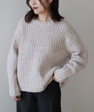 Green Parks ざっくりローゲージニットプルオーバー Gray