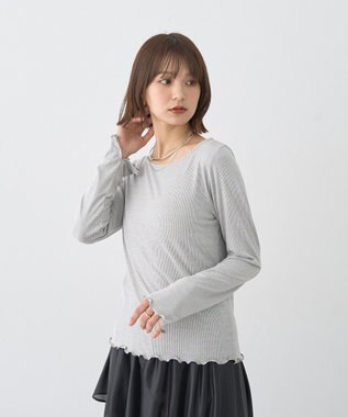 earth music&ecology ラメテレコボートネックプルオーバー Gray