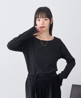 earth music&ecology ラメテレコボートネックプルオーバー Black