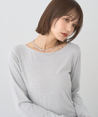 earth music&ecology ラメテレコボートネックプルオーバー Gray