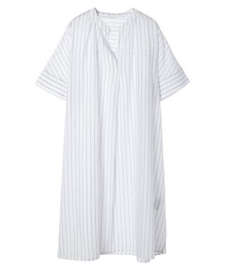 Green Parks 綿麻混スキッパーミニワンピース Stripe Ivory