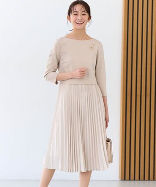 組曲 【KUMIKYOKU NAVY】ジャージーコンビプリーツ ワンピース ベージュ系