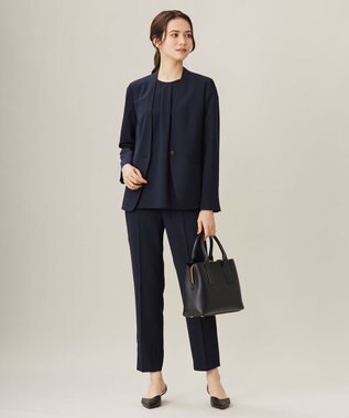 自由区 【セットアップ対応・UVカット・接触冷感・洗える】ライトストレッチノーカラー ジャケット ネイビー