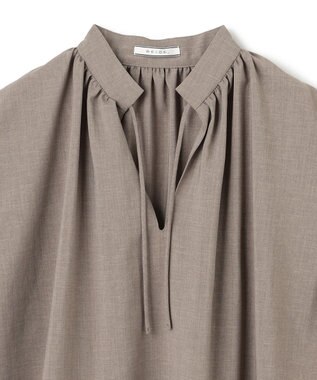 BEIGE， 【洗える/接触冷感/速乾/UVケア対応】BATEAU / Vネックバックギャザーハーフスリーブブラウス Taupe