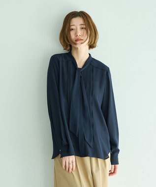 YECCA VECCA 配色ラインボウタイブラウス Off White