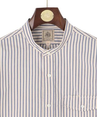 J.PRESS MEN 【KING SIZE】【クールマックス】サッカー マルチストライプ バンドカラーシャツ ベージュ系1