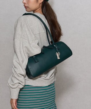 style code 【Ungrid/アングリッド】シンプルスムース　プレートチャーム付ワイドボストンバッグ ダークグリーン