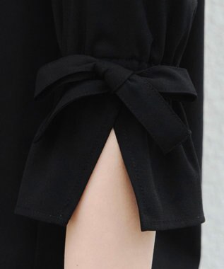 Tiaclasse L 【洗える】リボンスリーブブラウス ブラック