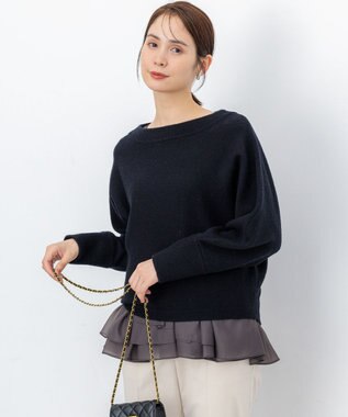 組曲 【加藤ローサさん着用】ウールカシミヤミックスボートネック ニット ブラック系