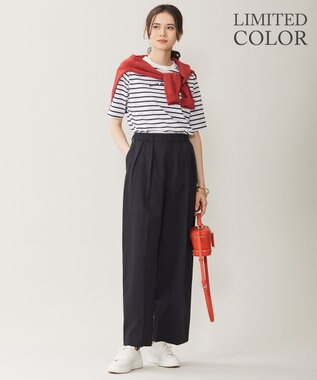 自由区 【WEB限定カラーあり・洗える】ロゴ刺繍 Tシャツ [WEB限定]オフ×ネイビーボーダー