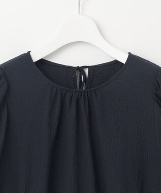 Feroux 【洗える】パフスリーブチュニック ブラウス ネイビー系