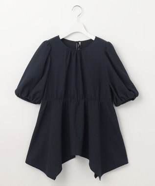 Feroux 【洗える】パフスリーブチュニック ブラウス ネイビー系