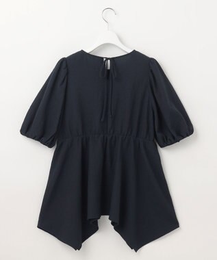 Feroux 【洗える】パフスリーブチュニック ブラウス ネイビー系