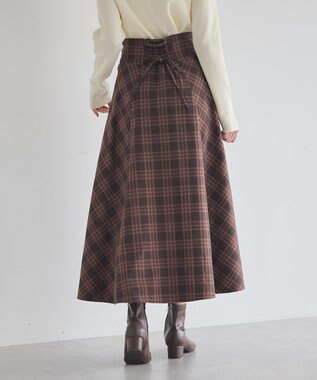 earth music&ecology バックレースアップスカート Check Brown
