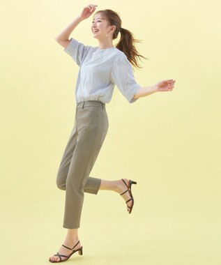 ANY SIS 【洗える】ノーカラーシャツ ブラウス オフストライプ