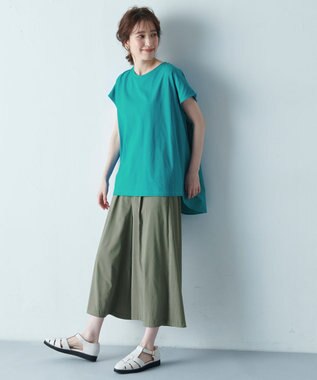 ANY L 【吸水速乾/シワになりにくい/アンチピリング】バックフレアフレンチスリーブカットソー グリーン