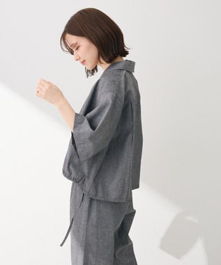 Green Parks 綿麻混裾ドロスト開襟シャツジャケット Gray Mixture